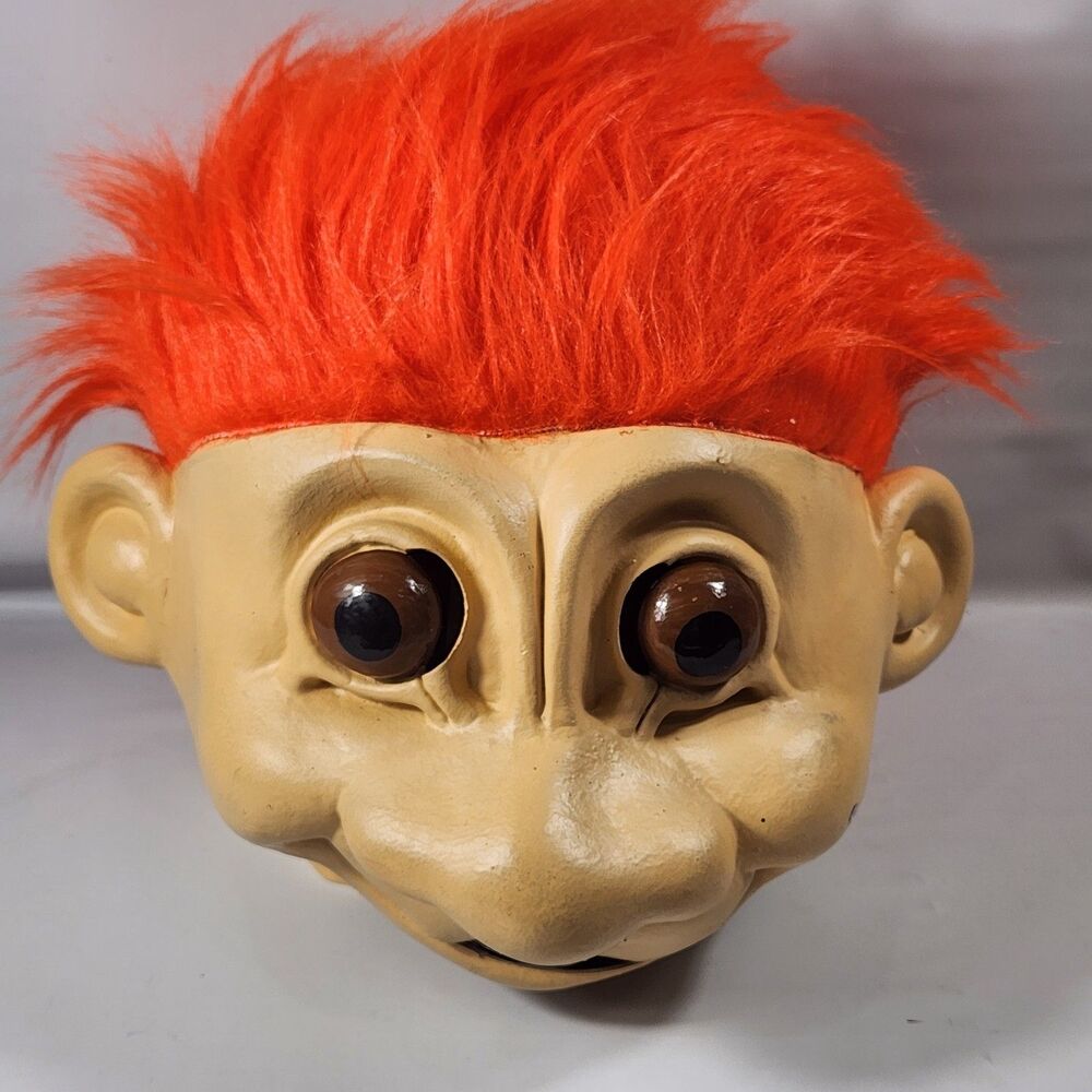 Rare 90s Russ Troll Rubber Halloween Mask - Adult Size Orange Hair